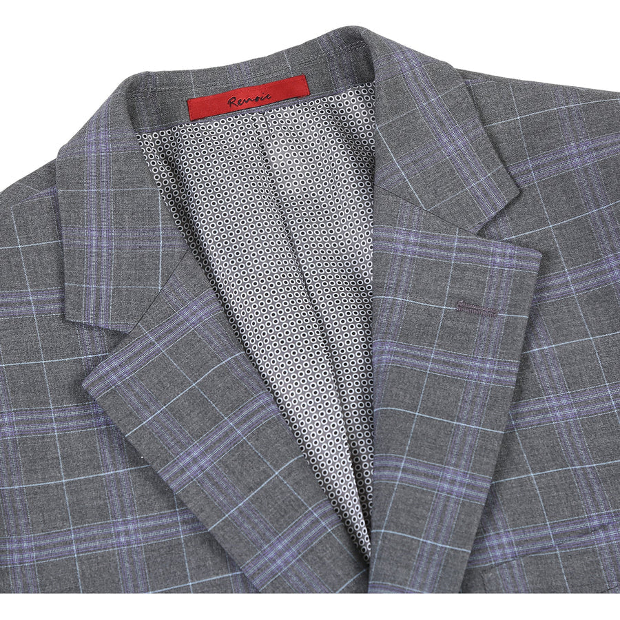 "Classic Fit Men's Two-Button Suit - Dark Grey Windowpane Plaid" - 36 Short