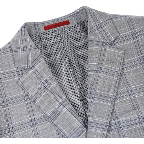 "Classic Fit Men's Two-Button Suit in Light Grey  Plaid"