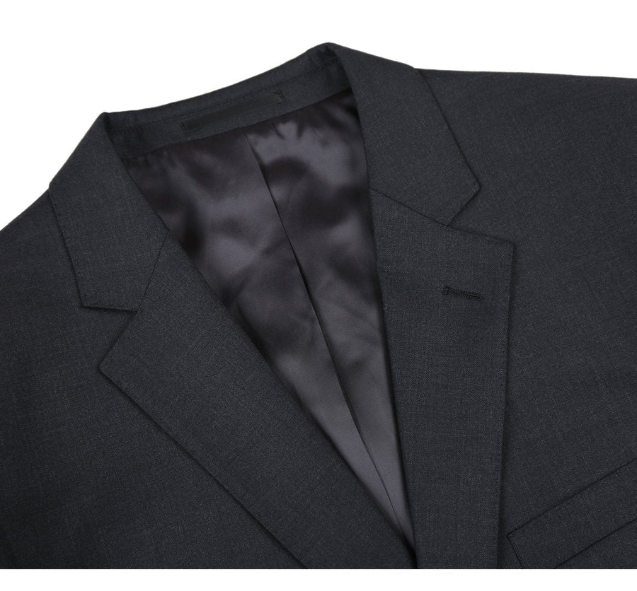 Charcoal Grey Slim Fit Wool Suit for Men - Basic Two Button Style with Optional Vest - 34 Short