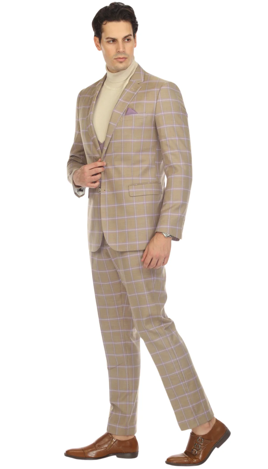 Modern Slim Fit Mens Suit – 2 Button Notch Lapel with U-Shaped Double Breasted Vest - 34 Short or Extra Small