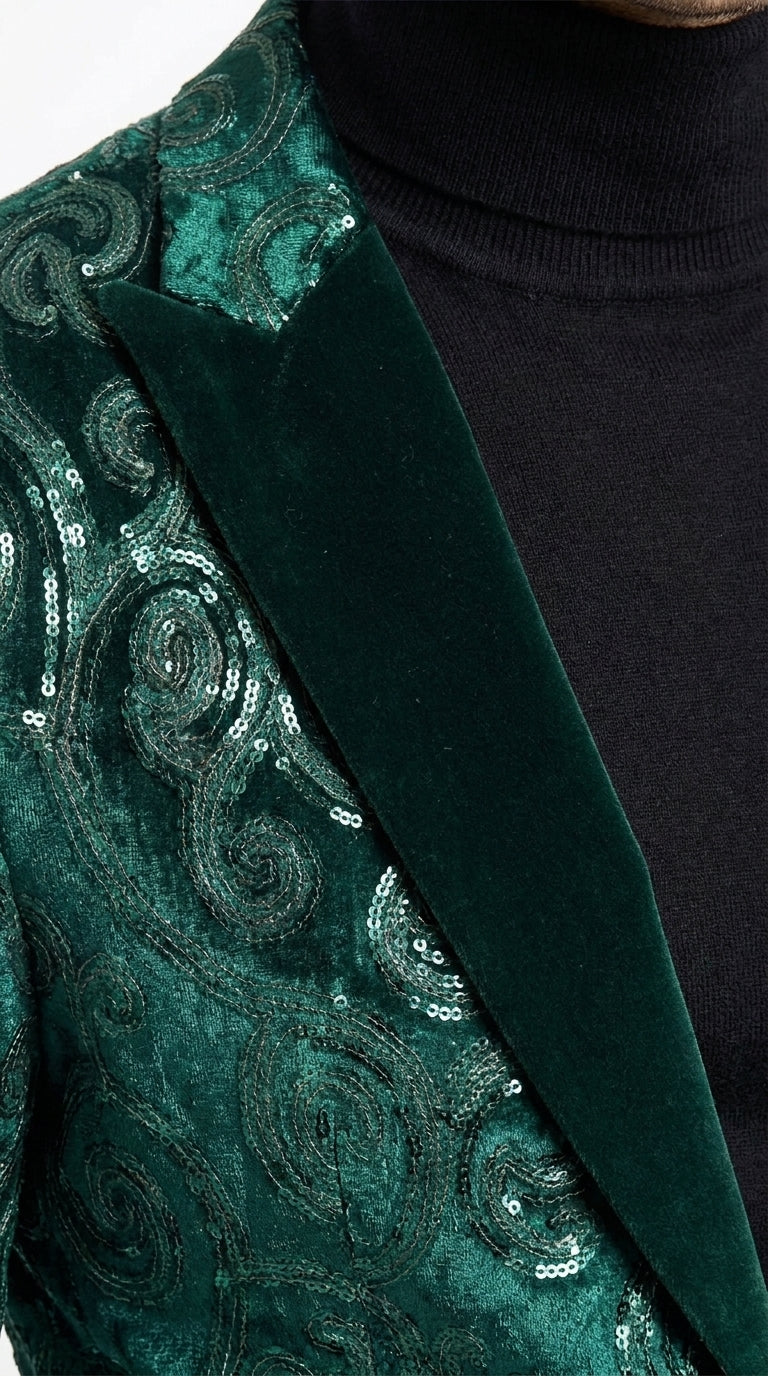 Men’s Emerald Green Paisley Dinner Jacket – Luxury Shawl Lapel Formal Blazer for Prom, Wedding & Tuxedo Events - 36 Short