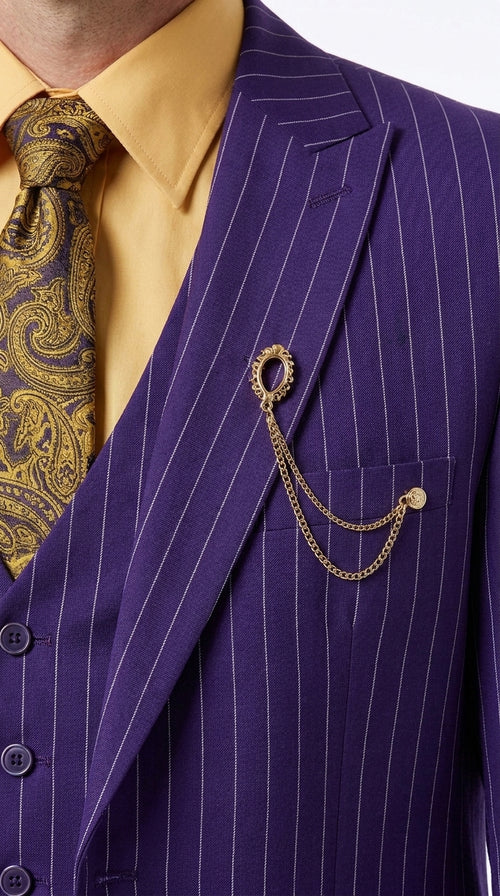 Men’s Purple Pinstripe 3-Piece Suit – 1970s Disco, Pimp, Retro Rockabilly and Party Suit