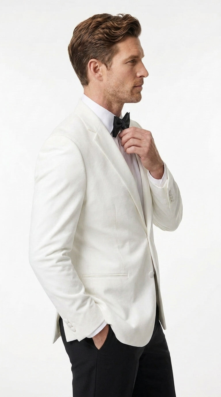 Men’s White Tuxedo Jacket – Two-Button Formal Dinner Blazer for Weddings, Prom and Events