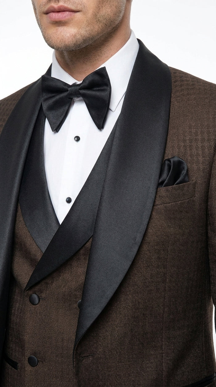 Men’s Chocolate Brown Tuxedo Suit – 3 Piece Shawl Lapel Wedding, Prom and Formal Dinner Tuxedo