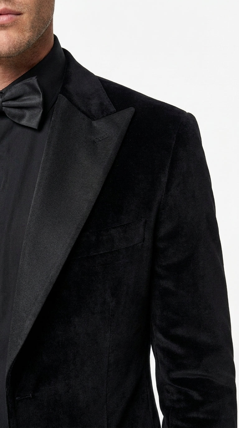 Men’s Black Velvet Tuxedo Suit – Peak Lapel Wedding, Prom and Formal Evening Velvet Pants - 34 Short or Extra Small