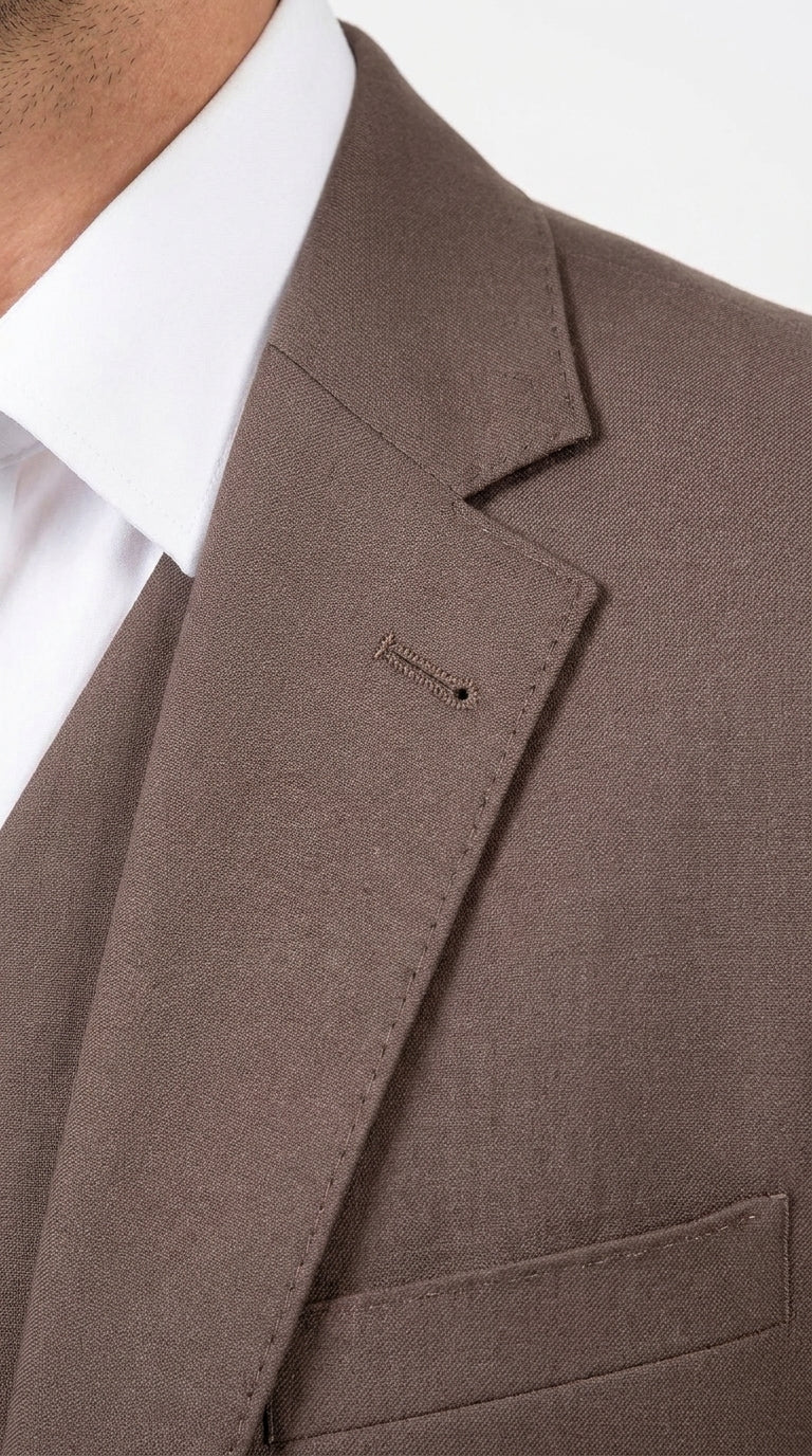 Men’s Zagarie Brand Light Brown Mocha 3-Piece Wool Suit – Modern Wedding, Business and Formal Suit with Pick Stitching - 34 Short or Extra Small