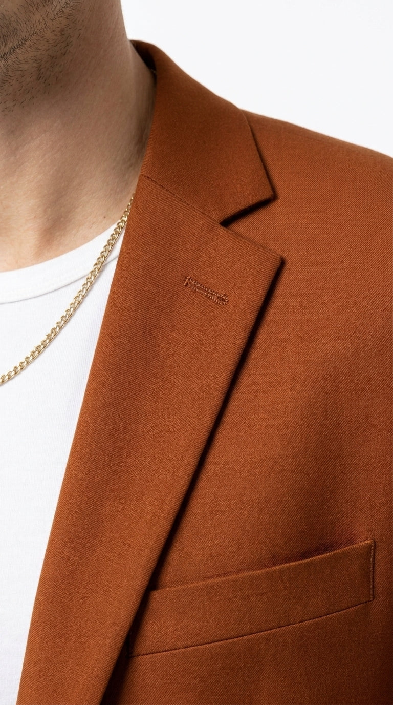 Men’s Burnt Orange Modern Fit Suit – Slim Fit Wedding, Prom and Formal 2-Piece Suit Copper Brick Color - 34 Short or Extra Small