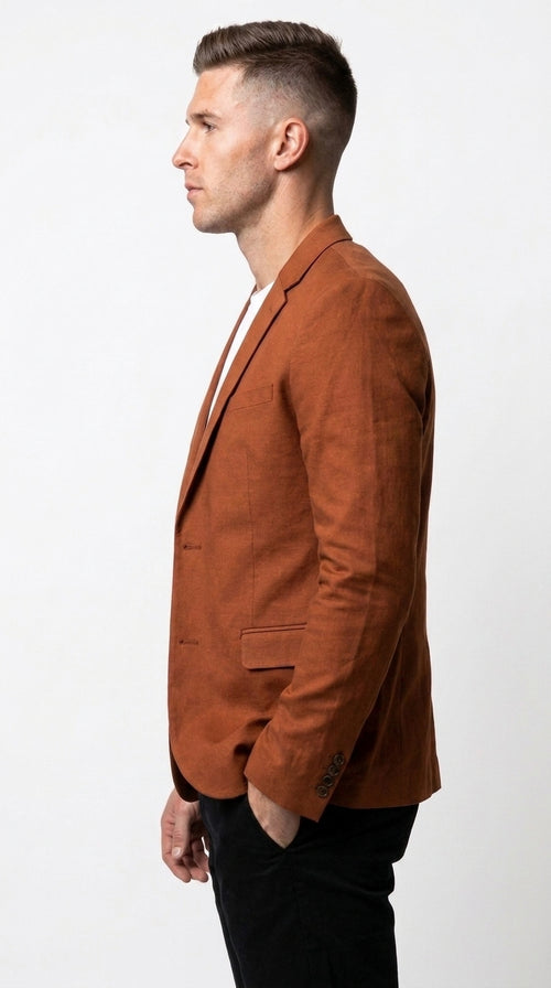 Men’s Dark Burnt Orange 2-Button Blazer – Modern Sport Coat for Wedding, Business and Casual Wear