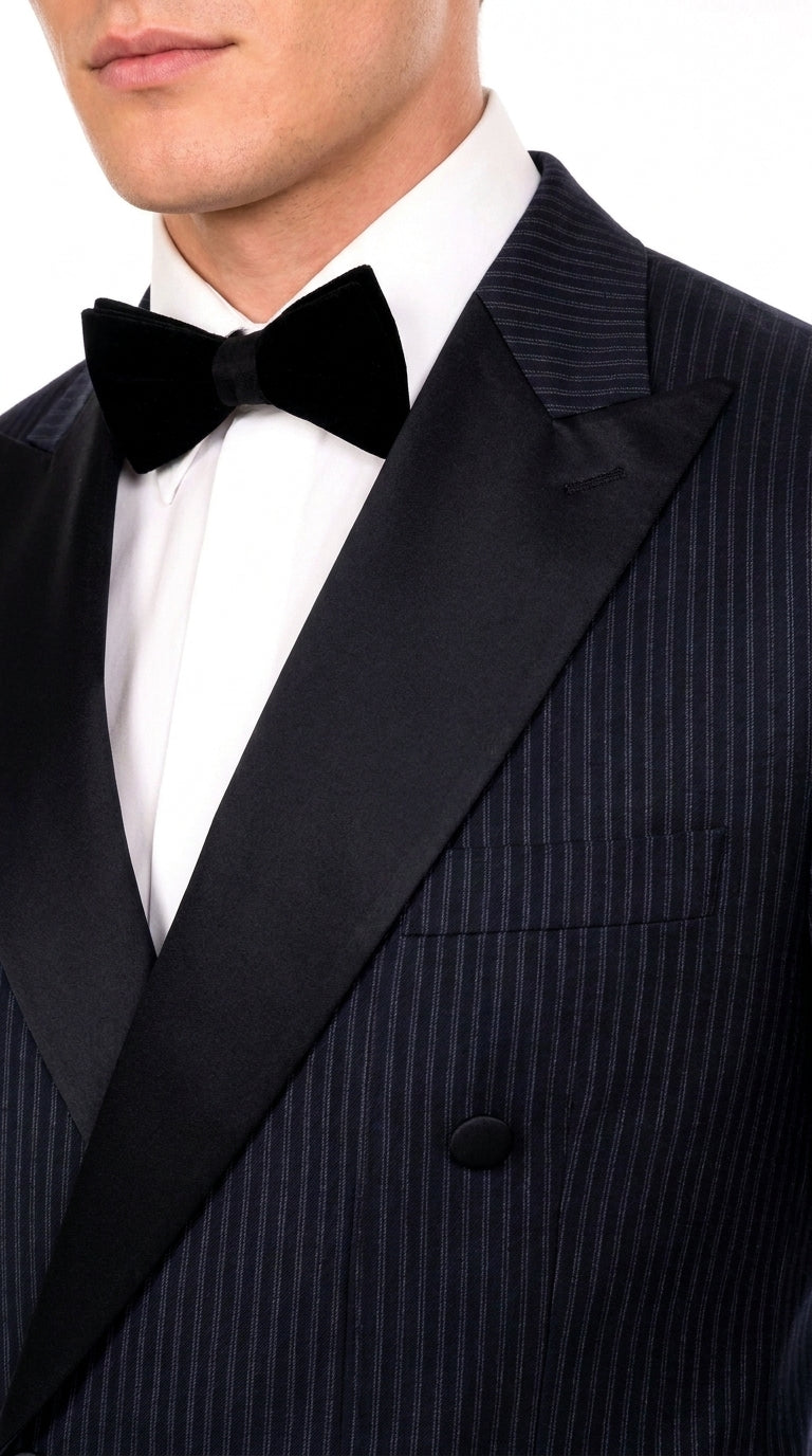 Men’s Navy Blue Double-Breasted Tuxedo – Tone-on-Tone Shadow Pinstripe Formal Wedding and Prom Suit - 34 Short or Extra Small