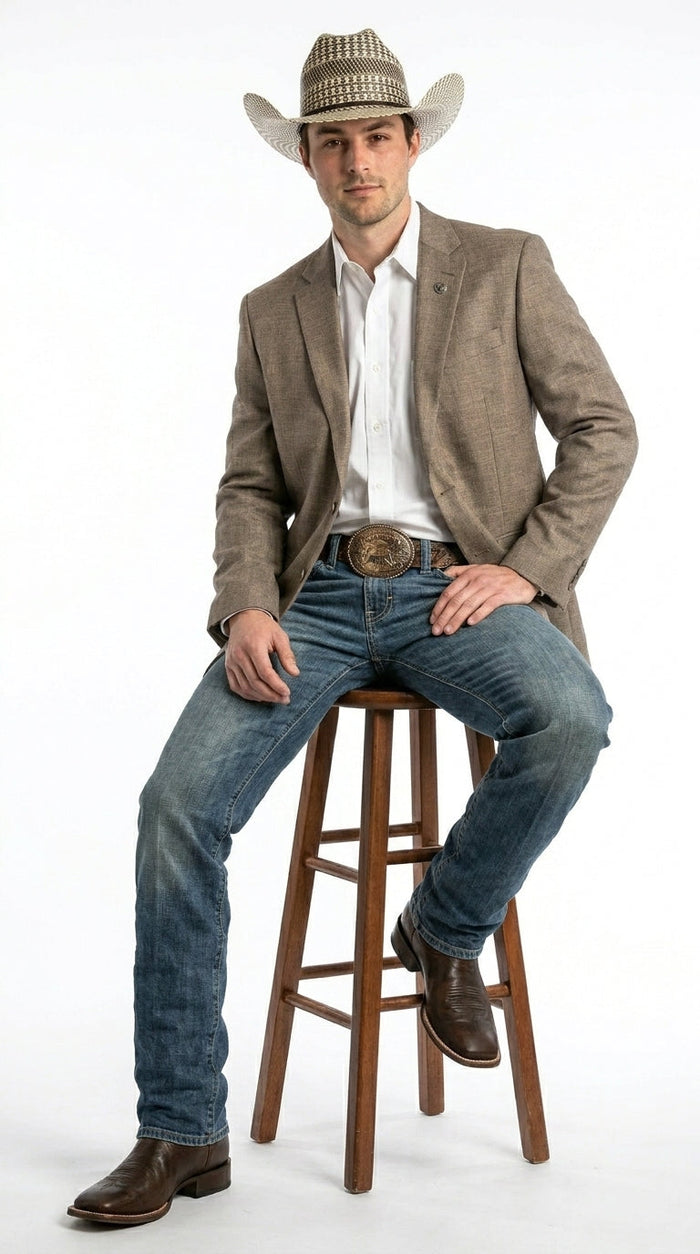 Men’s Dark Tan Taupe Light Brown Western Cowboy Blazer – Classic Country Style Jacket for Wedding, Casual Country Jacket Textured