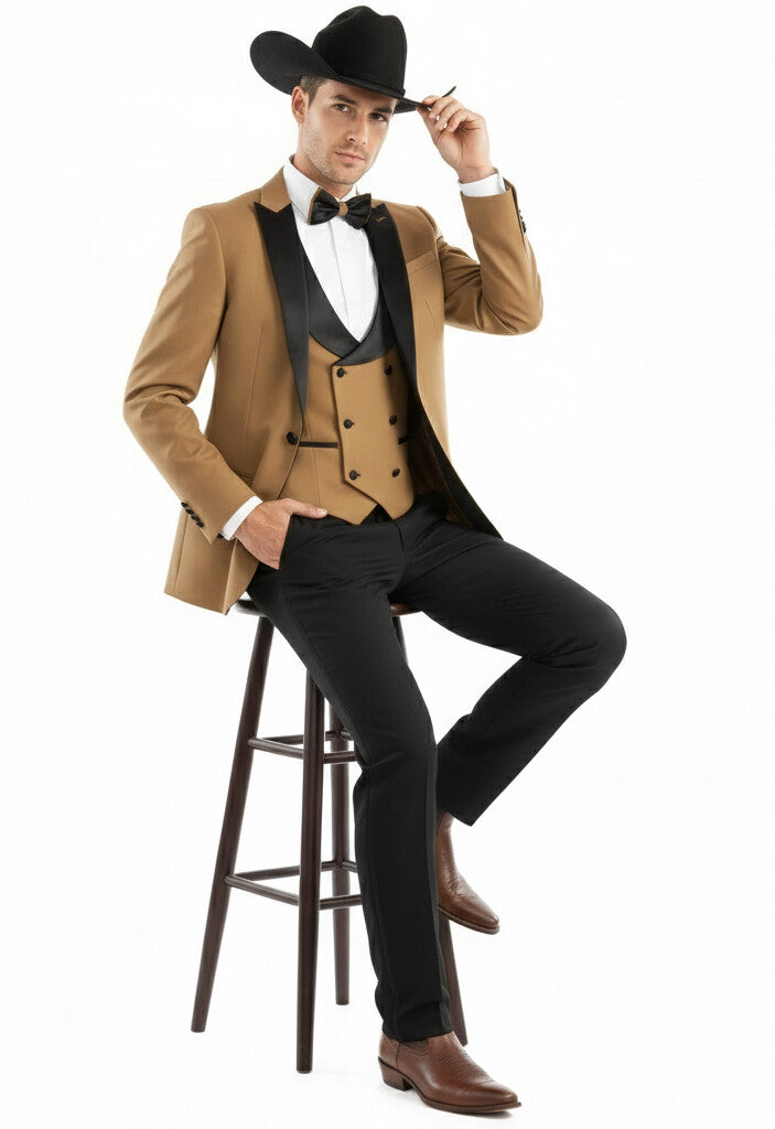 Light Brown Tuxedo For Wedding - Coffee Mocha Color With Vest and Pants - 34 Short or Extra Small