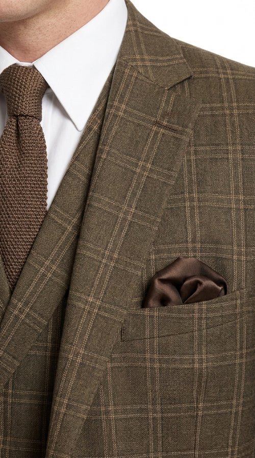 Men’s 1930s Brown Plaid 3 Piece Suit, Vintage Formal Wedding Business Dress Suit Set