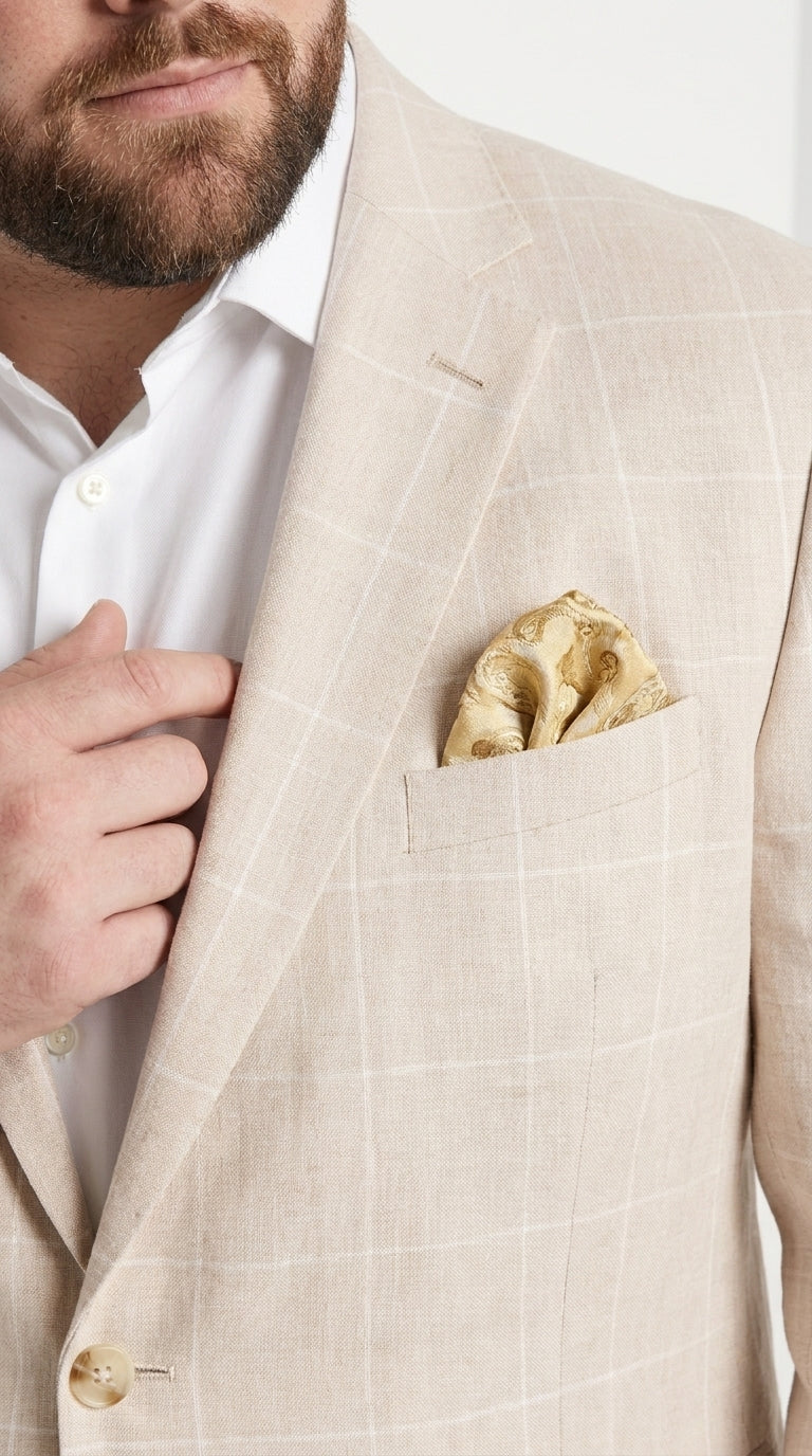 Men’s Big and Tall Beige Linen Suit – Summer Wedding and Formal 2-Piece Suit - 34 Short or Extra Small