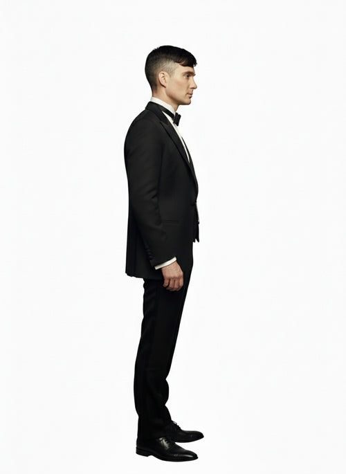 Mens Black Peaky Blinders Style Three-Piece Tuxedo Suit Classic Formal Suit with Blazer and Waistcoat Peak Lapel 1920s Style