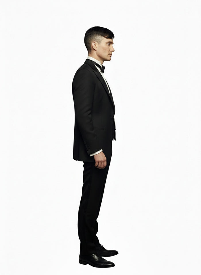 Mens Black Peaky Blinders Style Three-Piece Tuxedo Suit Classic Formal Suit with Blazer and Waistcoat Peak Lapel 1920s Style