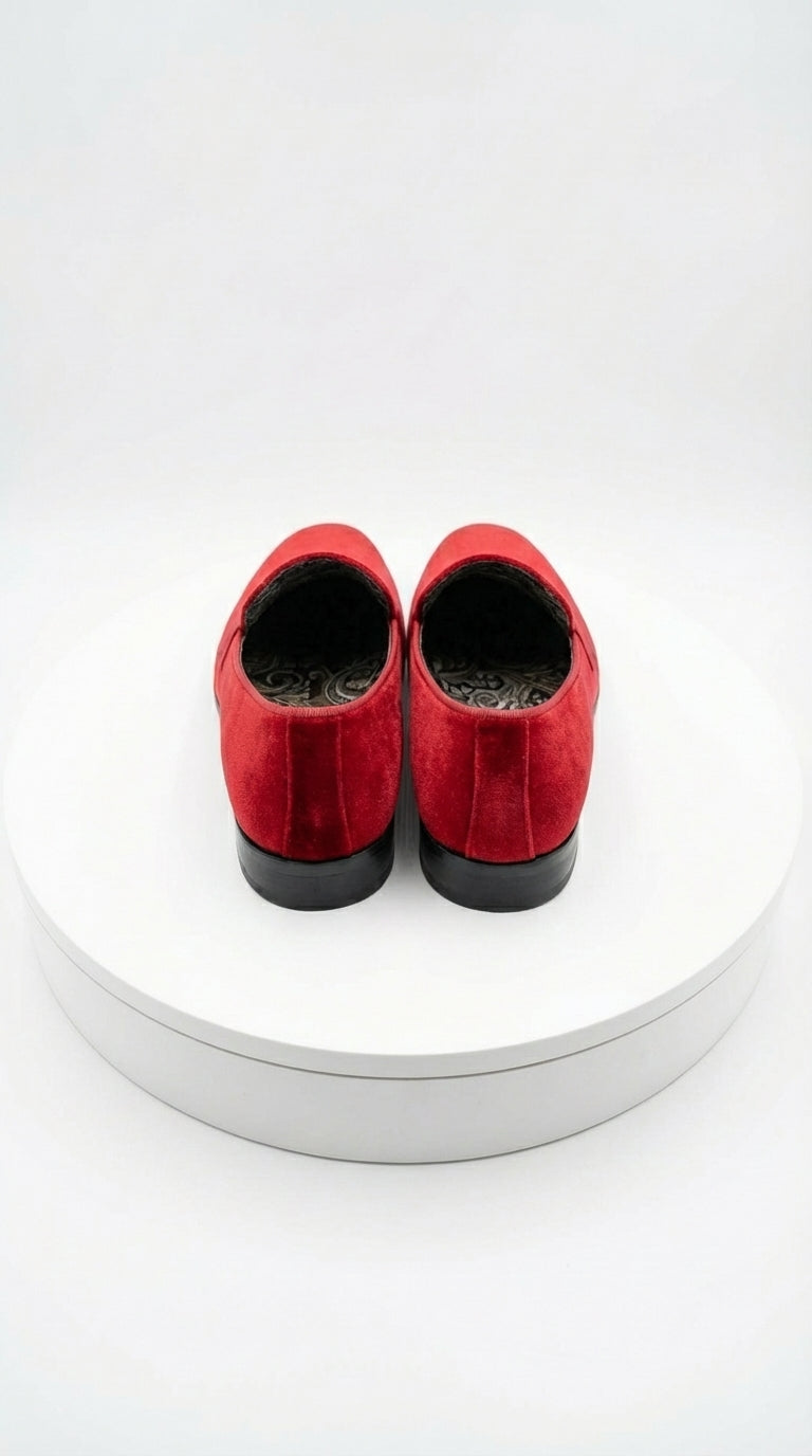 Mens Red Velvet Loafers – Luxury Formal Slip On Dress Shoes Wedding Party Prom Evening Shoes - 6