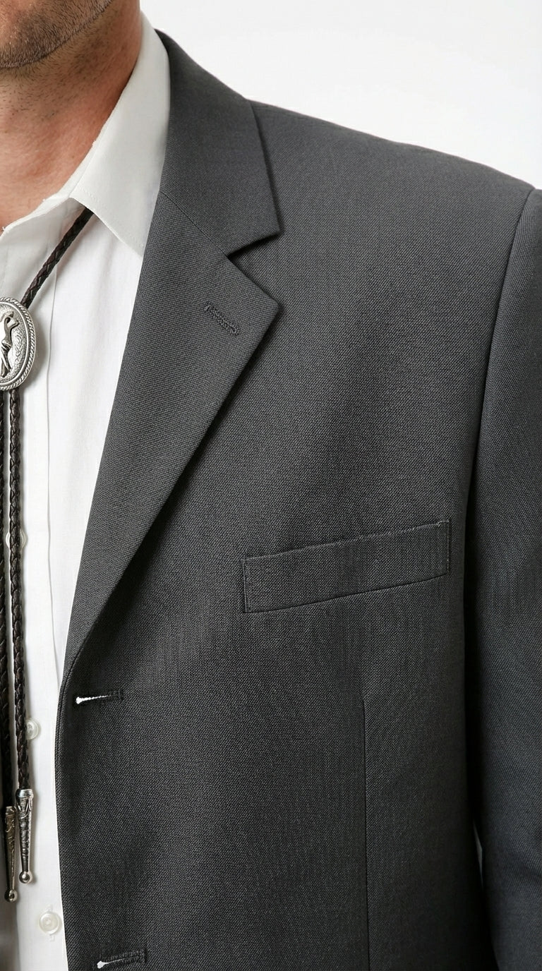 Mens Charcoal Grey Three Buttons Western Blazer – Classic Fit Cowboy Style Three Button Formal Dress Jacket - 34 Short