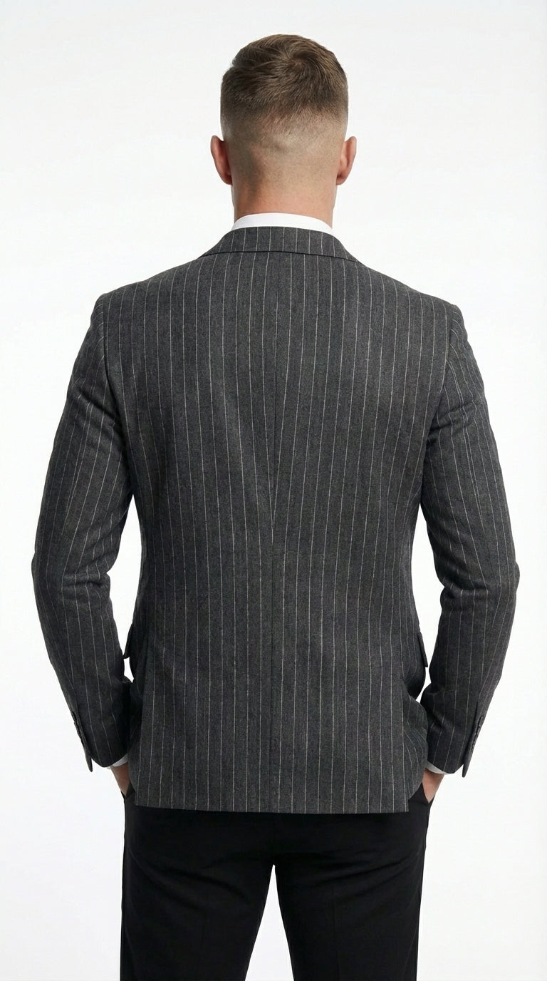 Mens Charcoal Gray Pinstripe Double Breasted Blazer Sport Coat – Classic Formal Business Jacket for Office and Smart Casual Wear - 36 Short