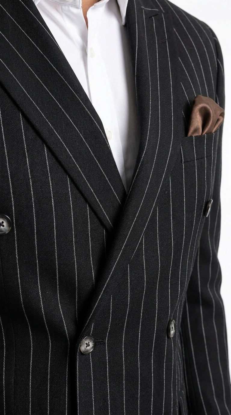 Men's Black Pinstripe Tuxedo Suit – Classic  & 1920s Gangster Formal Wear Vintage 1940s 1930s Look - 34 Short or Extra Small