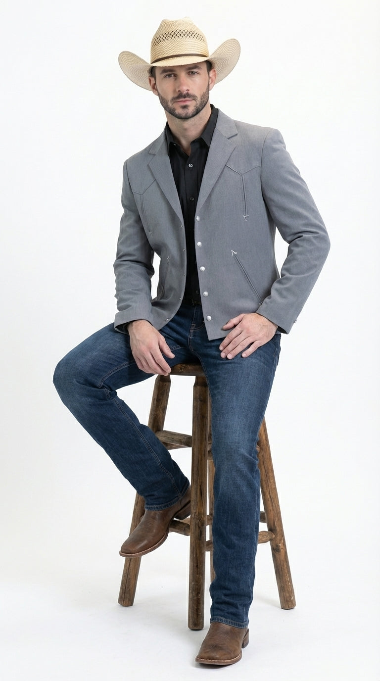 Mens Gray Western Blazer Set – Cowboy Style Jacket and Pants Outfit Classic Country Western Suit - 36 Short