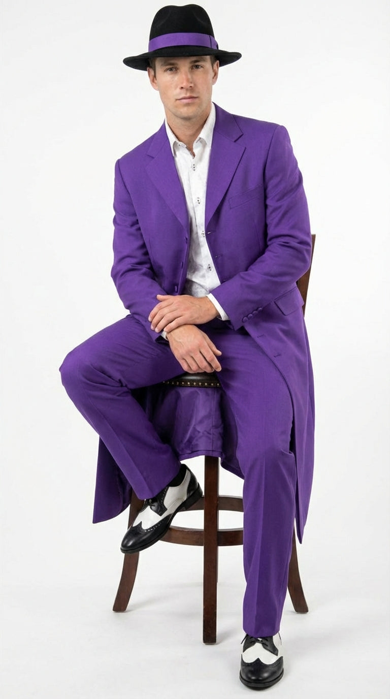 Pimp Halloween Joker Costume Purple Zoot Suit for Men - 34 Short or Extra Small