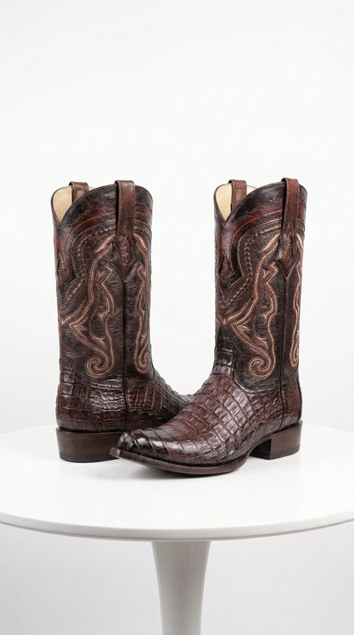 Men’s Los Altos Faded Brown Caiman Tail Cowboy Boots with Pointed Toe, Western Dress Boots