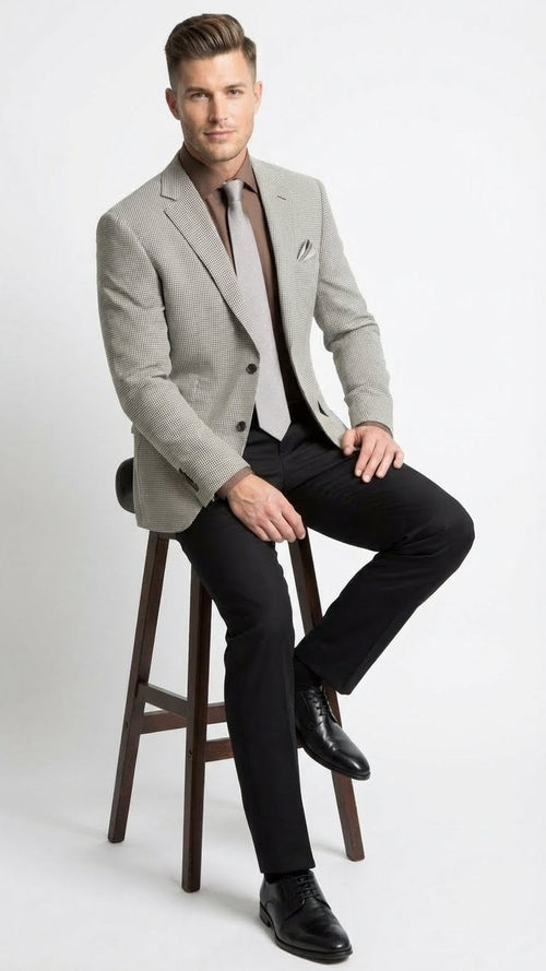 Mens Black and White Houndstooth Blazer Jacket, Classic Formal Sport Coat for Business, Wedding and Dress Wear