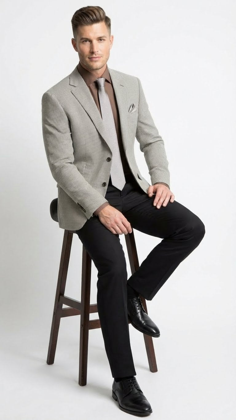 Mens Black and White Houndstooth Blazer Jacket, Classic Formal Sport Coat for Business, Wedding and Dress Wear