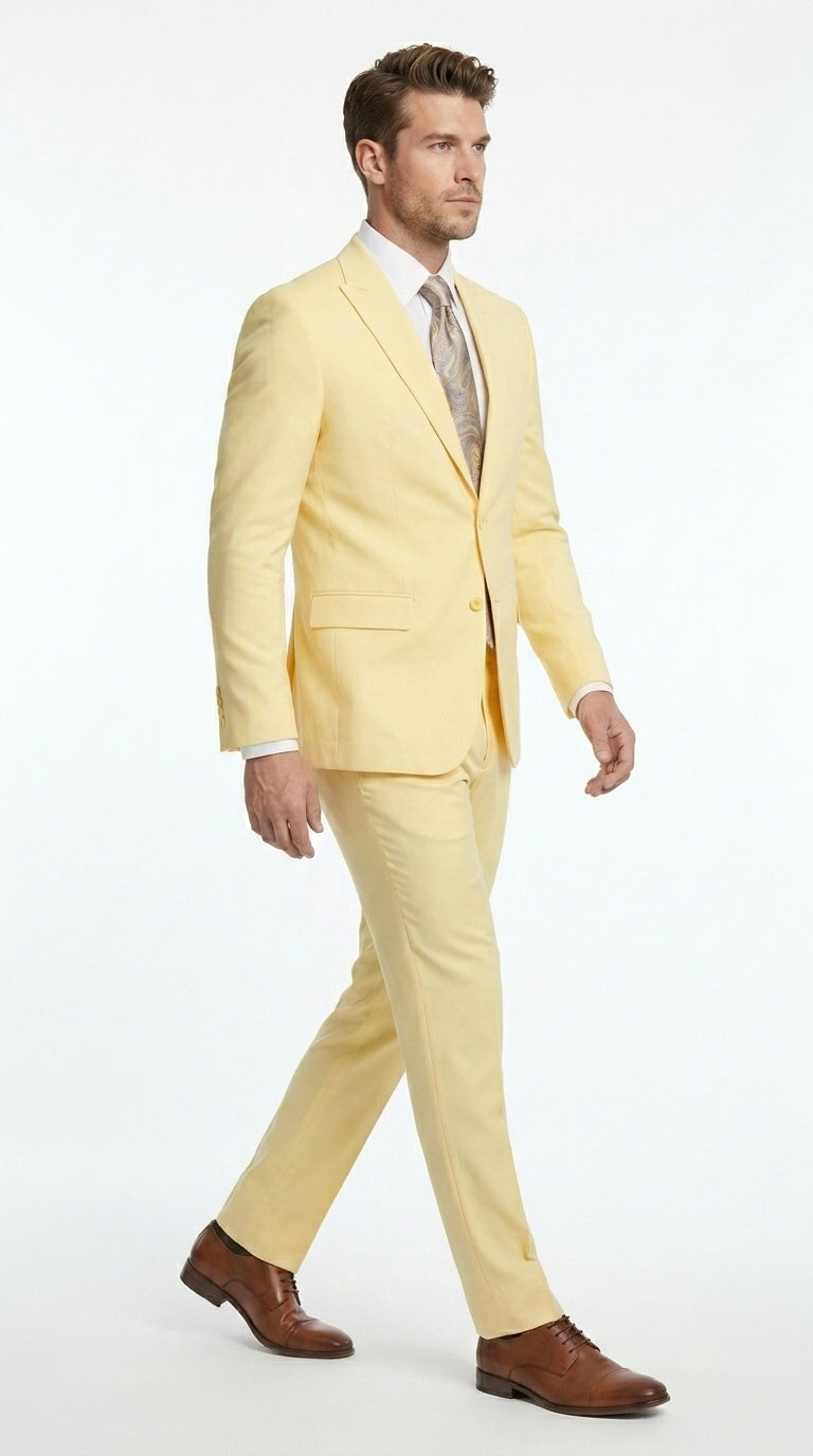 Men’s Pale Yellow 2 Piece Suit, Formal Dress Suit for Weddings, Prom, Parties, Summer Events, and Special Occasions By Vitali - 34 Short or Extra Small
