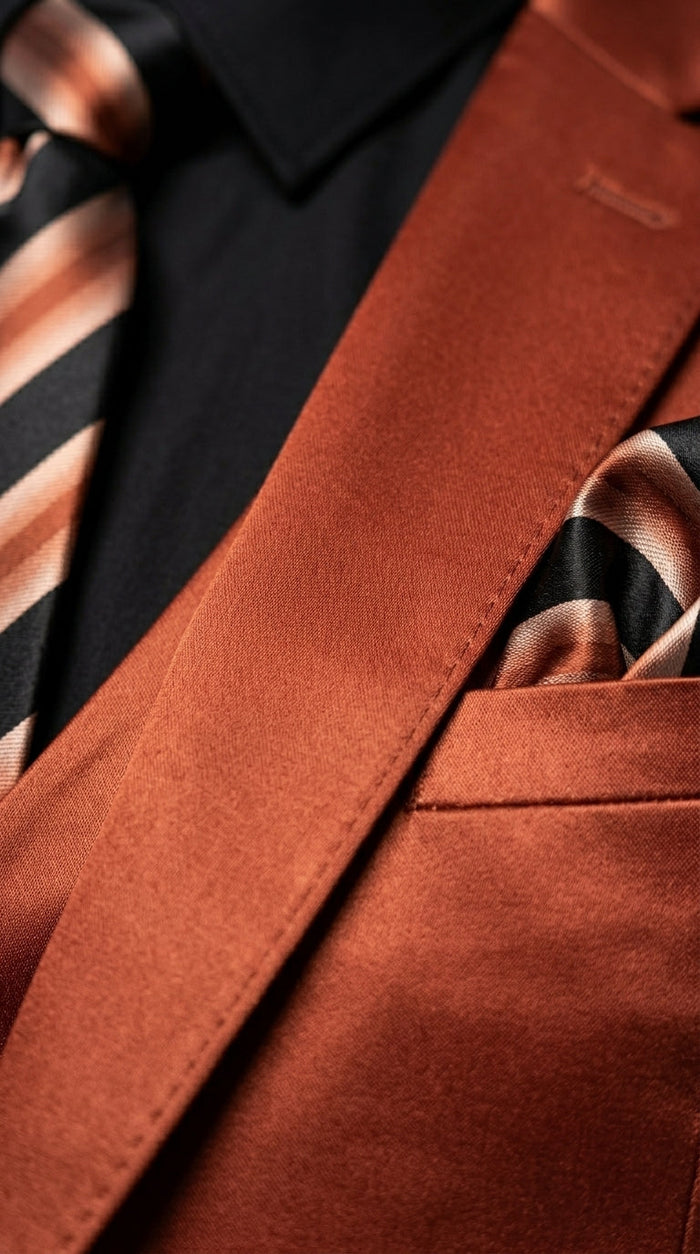 Men’s Rust Copper Coganc Shiny Sateen 3 Piece Suit, Vested Formal Wedding Prom Suit Set Ultra Slim Fit