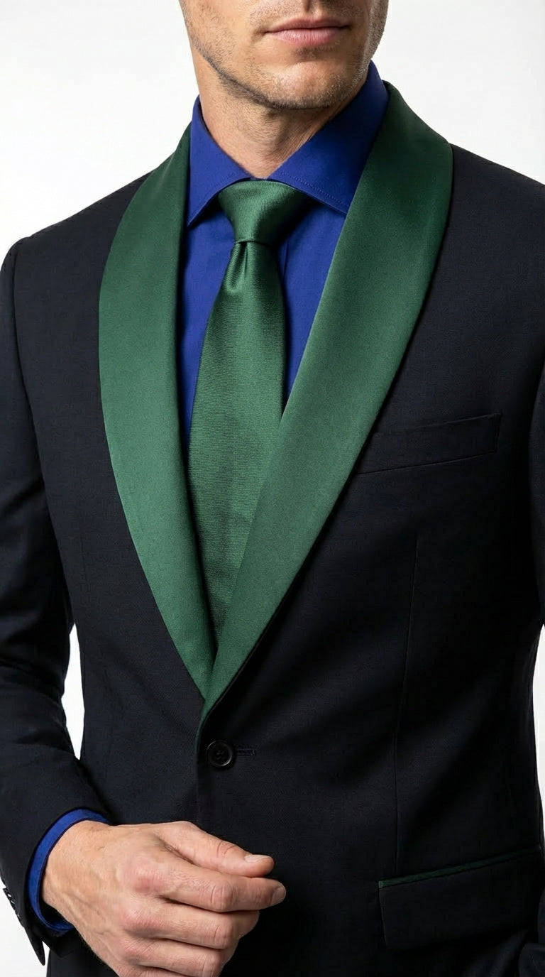 Men’s Black Suit with Hunter Green Shawl Lapel – Black and Hunter Green Formal Tuxedo Suit for Wedding, Prom With Bow Tie - 34 Short or Extra Small