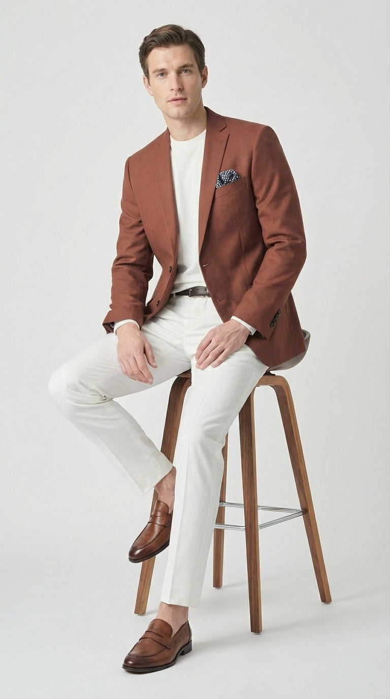 Mens Rustic Brown Light Burnt Orange Copper Blazer – Classic Fit Single Breasted Formal Casual Dress Jacket - 36 Short