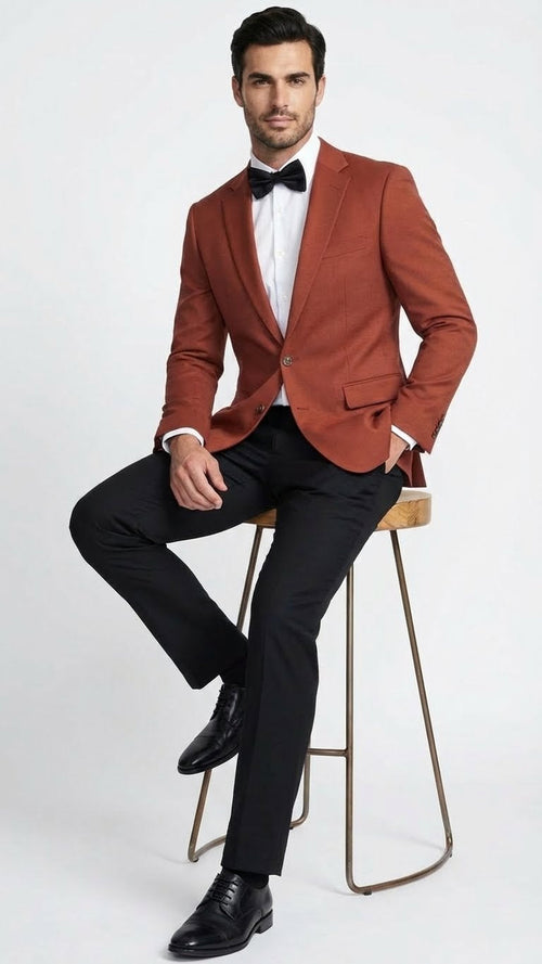 Mens Brick Copper Rust Color  Blazer Slim Fit Formal and Party Wear Jacket in Burnt Orange Sport Coat
