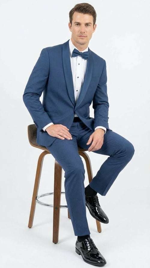 Mens Indigo Sapphire Royal Blue Tuxedo Suit Set, Classic Formal Wedding Prom Dinner Jacket Tux Light Blue Cobalt Color
