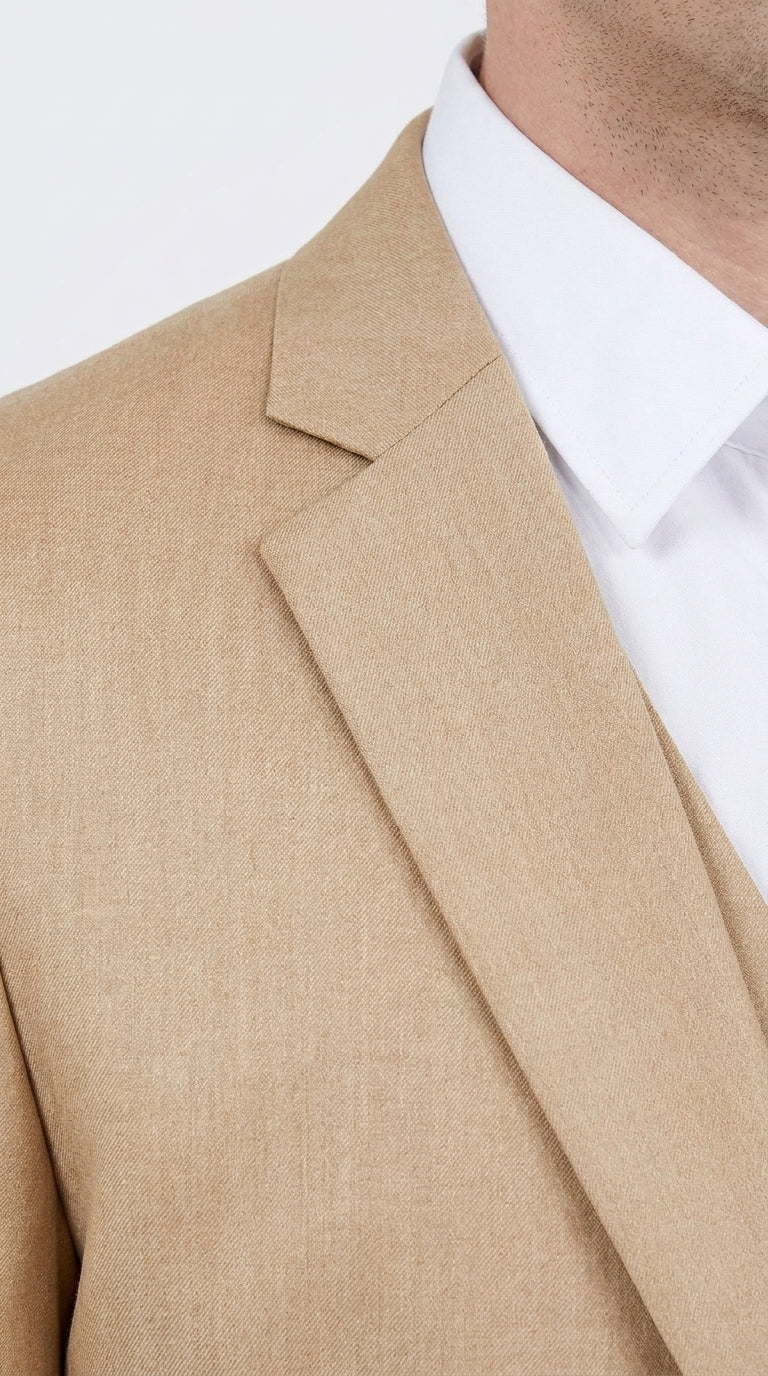 Men’s Camel Khaki Bronze Sharkskin 3-Piece Suit – Modern Wedding, Business and Formal Suit with Matching Vest - 34 Short or Extra Small