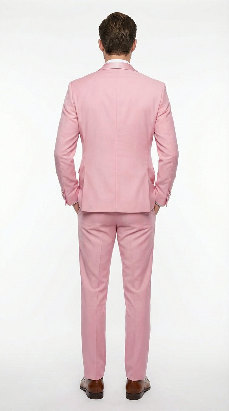 Mens Dusty Rose Pink Summer Tuxedo – Satin Shawl Lapel Formal Wedding Prom Suit - 34 Short or Extra Small
