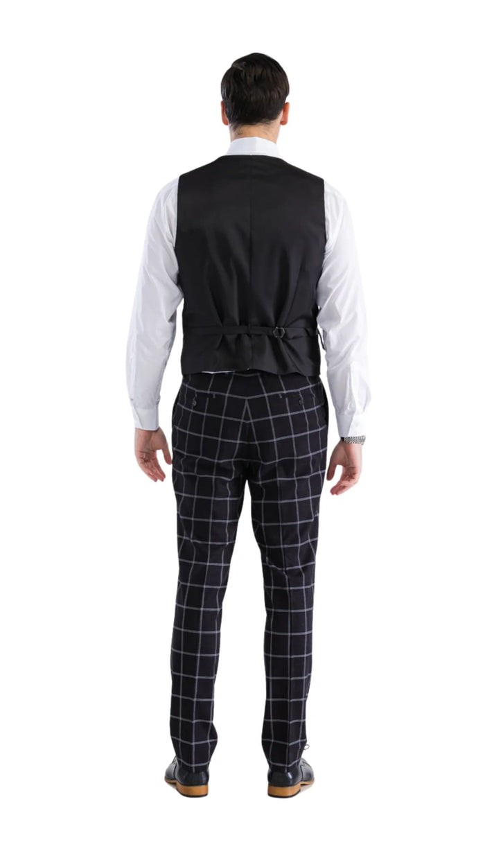 Mens Plaid Suit - Black Windowpane Suit - 1920 Suits