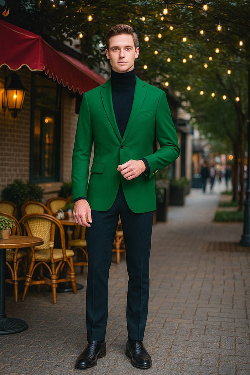 Mens Green Blazer Stylish Casual and Formal Sport Coat for Parties, Weddings and Events in Emerald Green