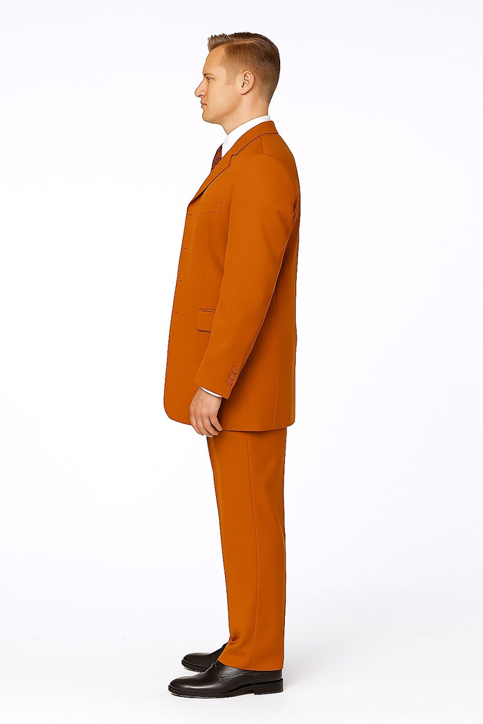 Mens Rust 3-Piece Fashion Suit Notch Lapel with Paisley Vest, Tie and Pocket Square - Zoot Suit