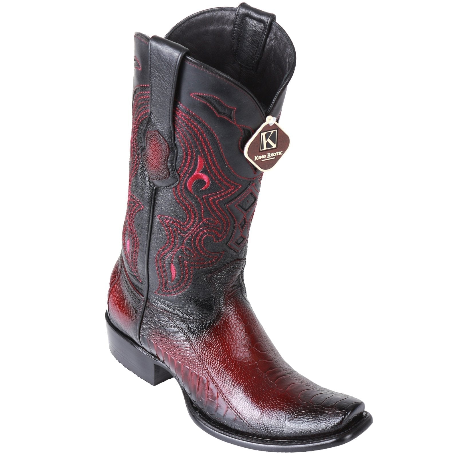King Exotic Men's Ostrich Leg Faded Burgundy Cowboy Boots - H79 Dubai Toe - EE