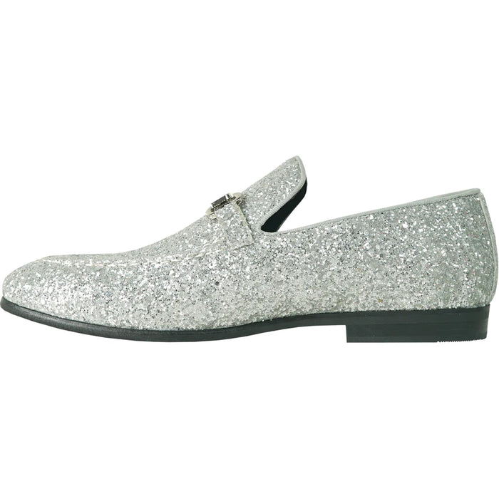 "Silver Sequin Prom 2026 Tuxedo Loafers - Modern Men's Glitter Buckle"