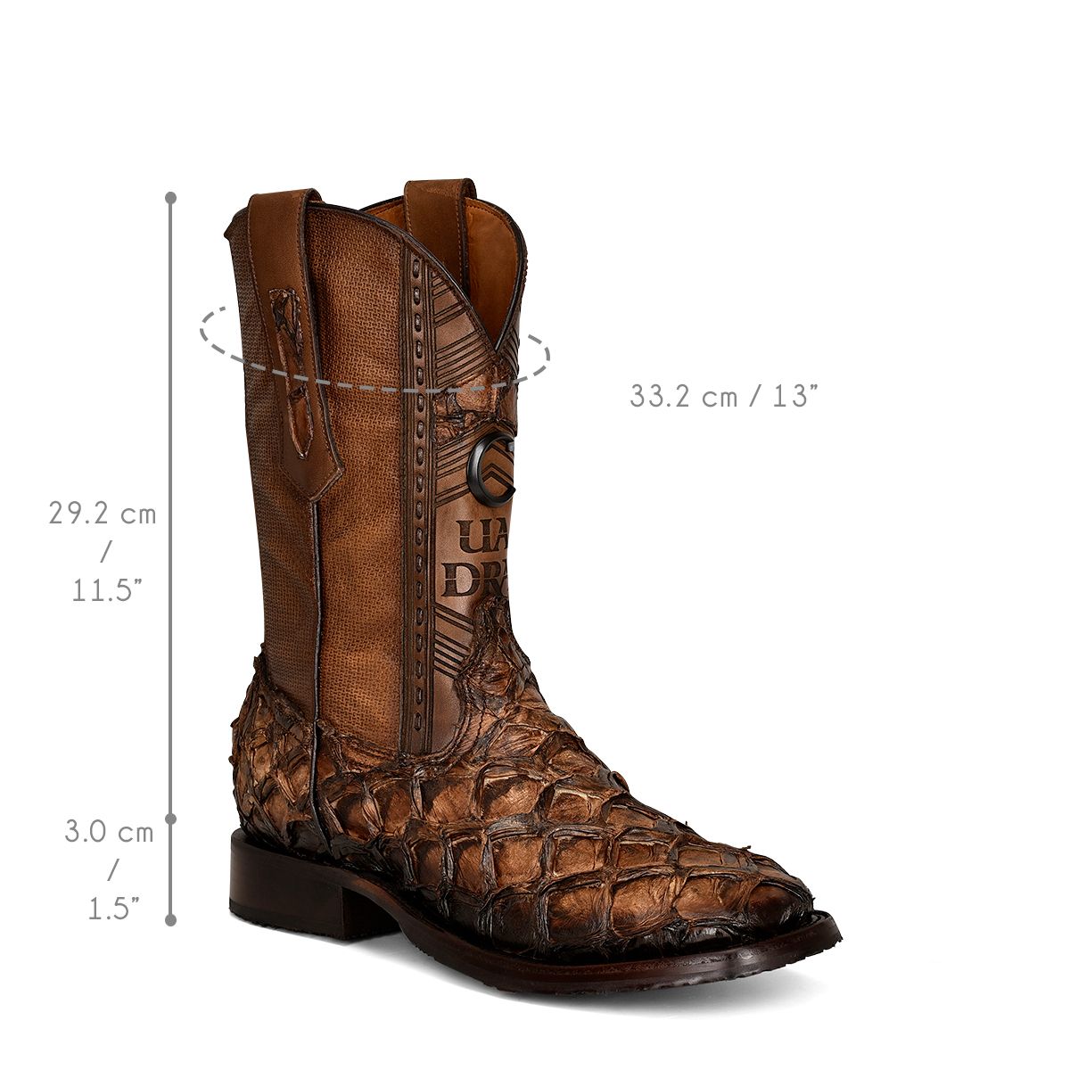 Mens Honey Fish Pirarucu Square Toe Cowboy Boots - Honey