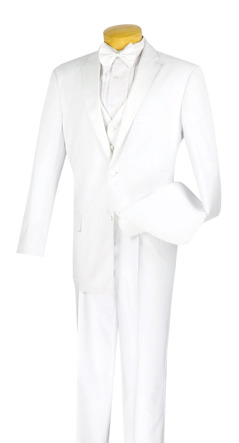 Santorini Collection - Regular Fit White Tuxedo 4 Piece with Vest and Bow Tie - White