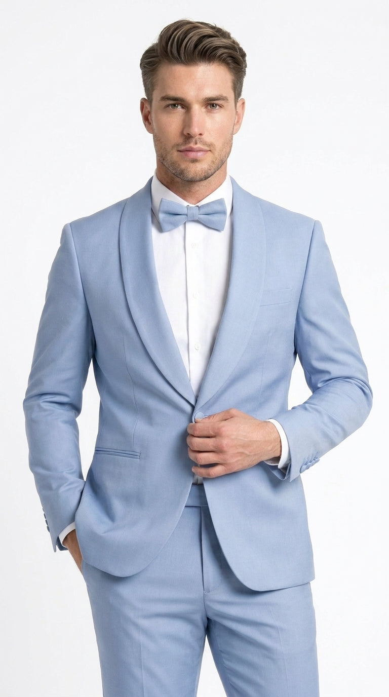 Men’s Powder Blue 2 Piece Tuxedo Suit – Light Blue Wedding Prom Tux with Matching Pants Light Baby Blue - 34 Short or Extra Small