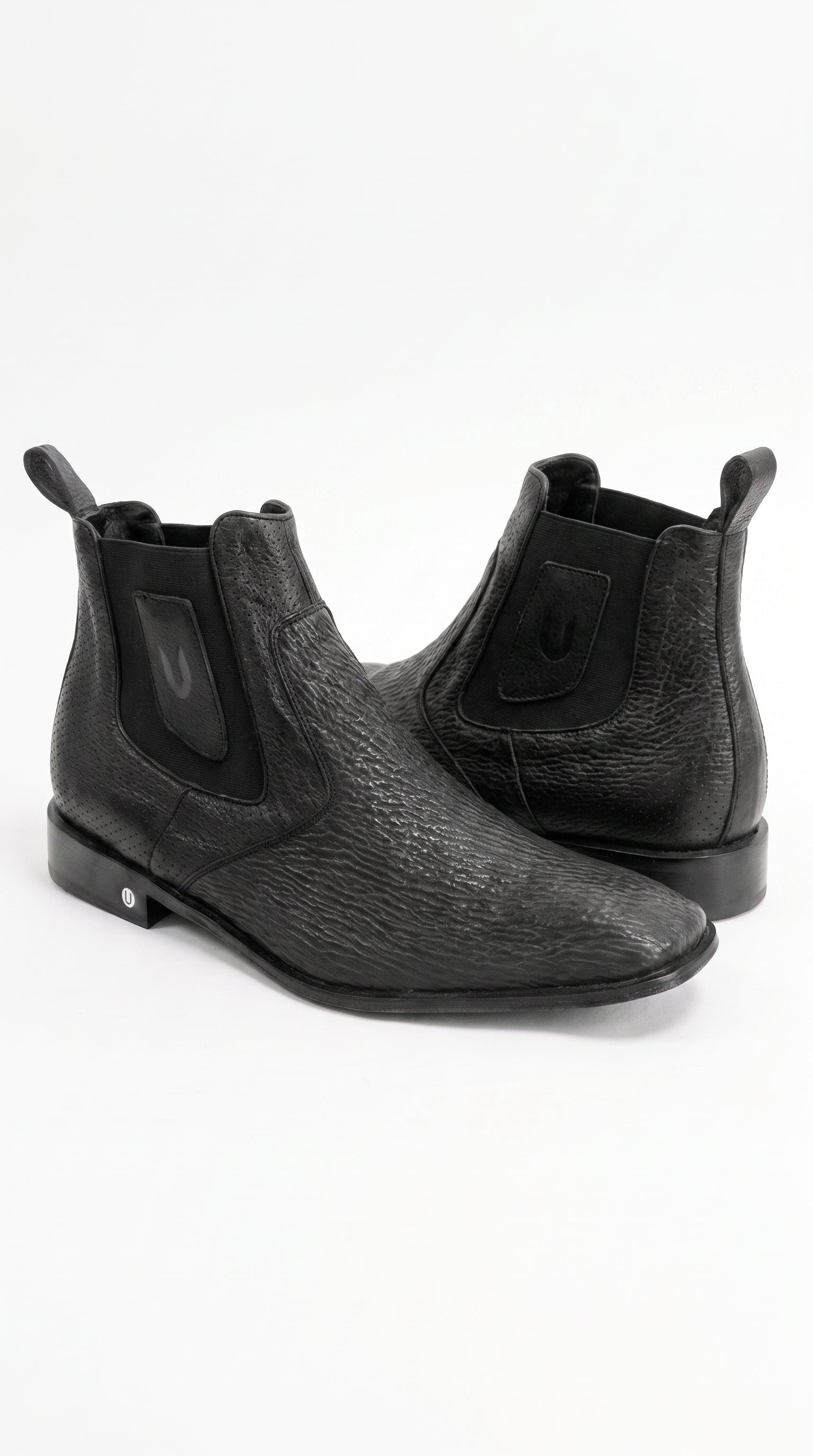 Men’s Shark Skin Cowboy Boots – Black Exotic Leather Western Chelsea Ankle Boots by Vestigium - 6