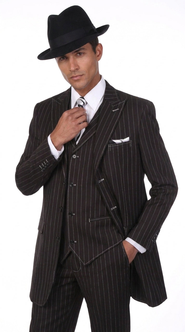 Men’s Black Pinstripe Zoot Suit – 3-Piece Gangster, Formal Suit 1920s Pimp Suit - 34 Short or Extra Small