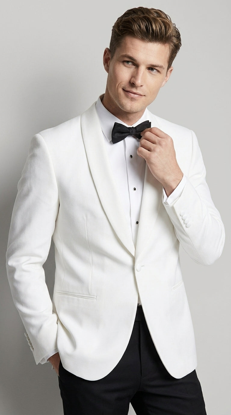 Men’s uniform White Dinner Jacket Tuxedo – Classic White Formal Tuxedo Jacket with Black Pants for Wedding, Prom & Black Tie Events - 34 Short or Extra Small