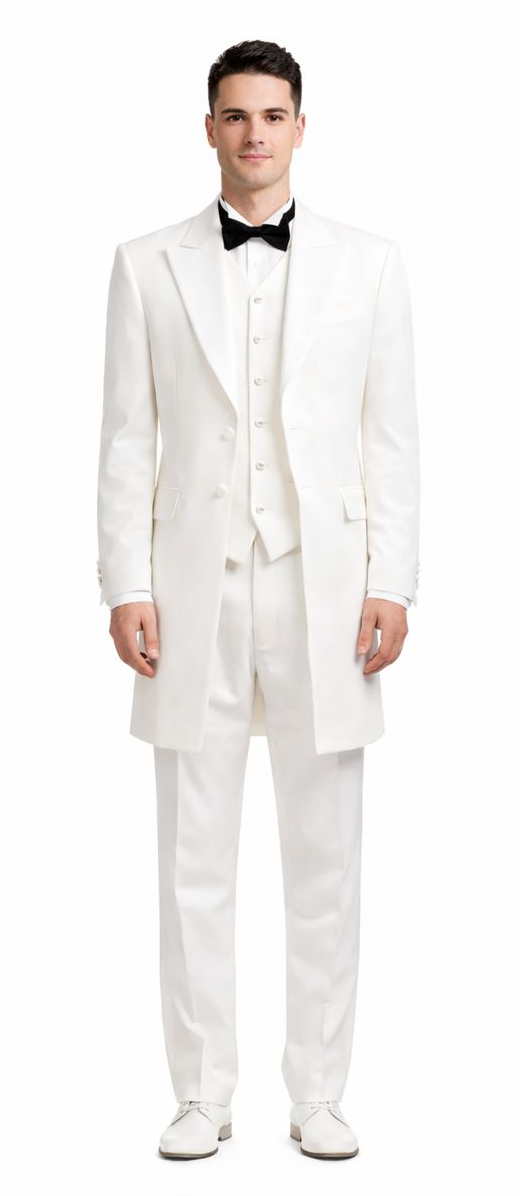 5 Button 3 Piece Vested Long Ivory~Cream~Off White Fashion Zoot Suit 38inch Fashion Tuxedo For Men-New Designer Collection