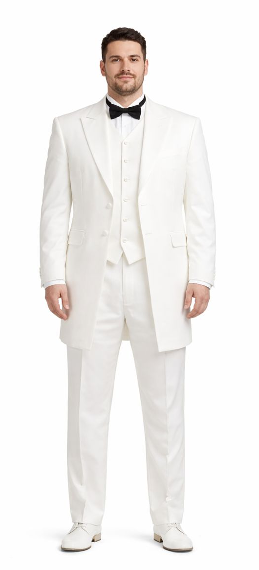 5 Button 3 Piece Vested Long Ivory~Cream~Off White Fashion Zoot Suit 38inch Fashion Tuxedo For Men-New Designer Collection