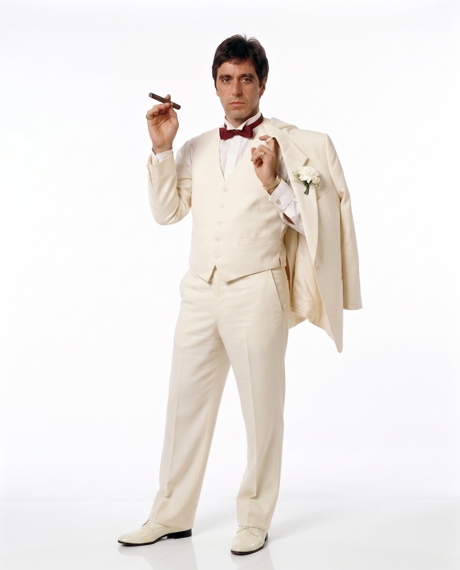 Tony Montana’s Ivory Vested Suit – Classic Ivory 3 Piece Suit for Wedding, Formal and Evening Wear - 34 Short or Extra Small